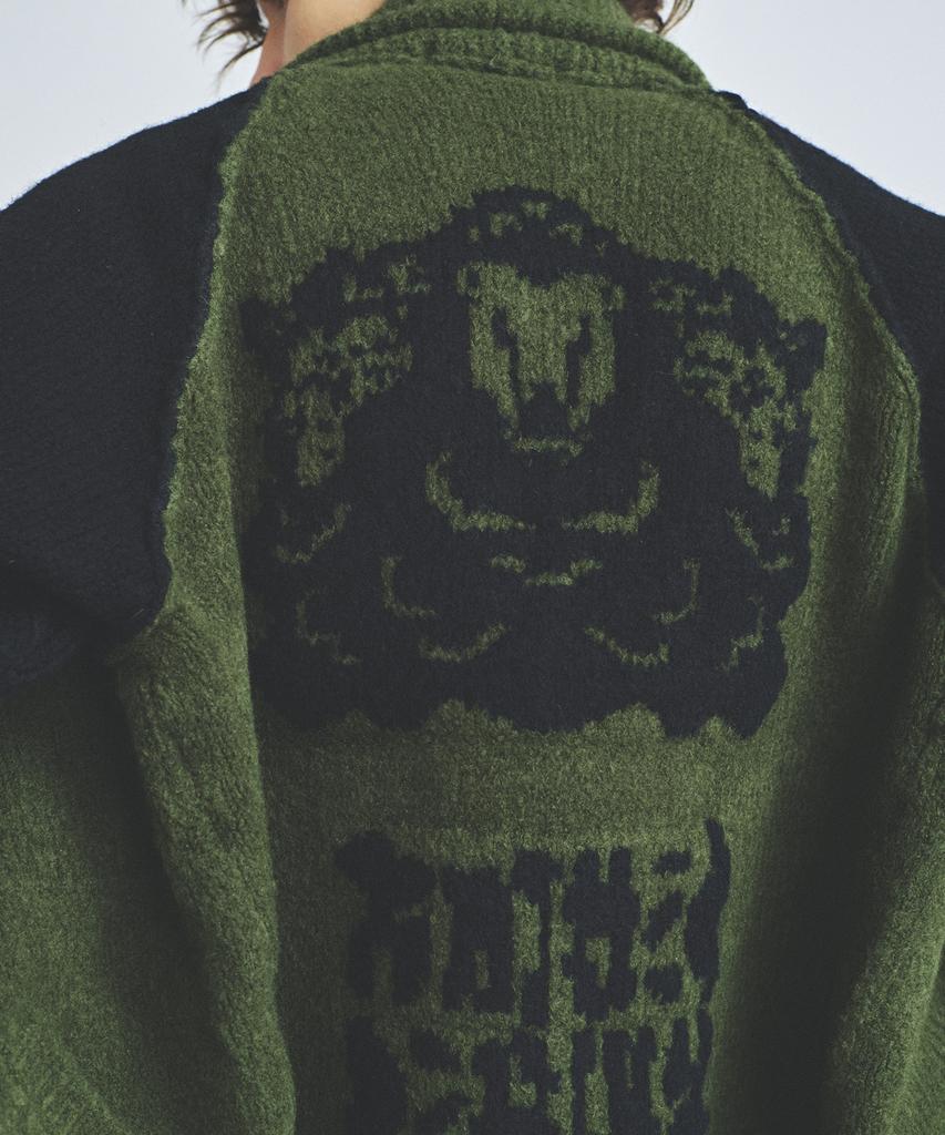 Knitted Bulky Wool Stadium Zip-Up Khaki-Black