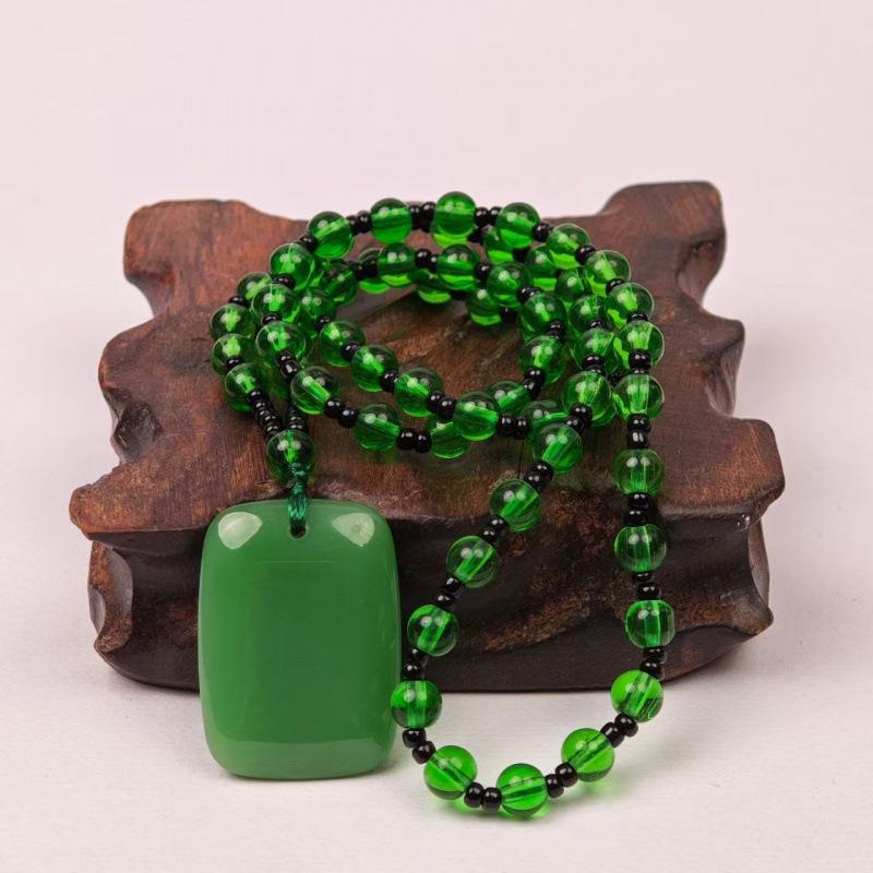 Unisex Wushi Pai Pendant Necklace: Imitation Jade Ping'an Pai Xinjiang Hetian Jade Glass Pendant