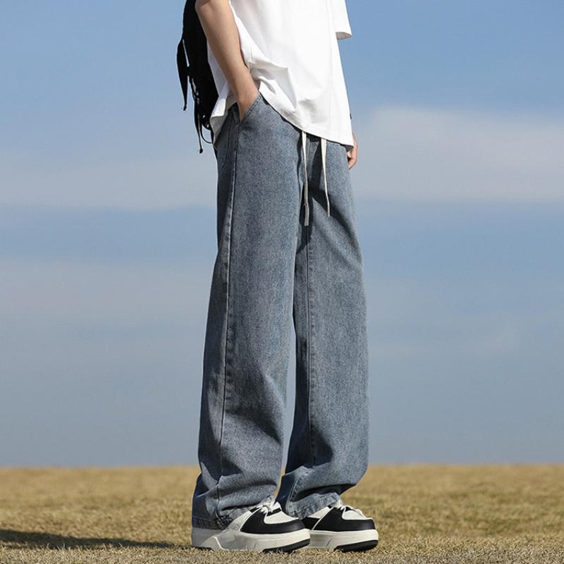 Light Blue Washed Men's Jeans Straight Leg Wide Leg Thin Summer Casual American Retro Loose Fit Long Pants