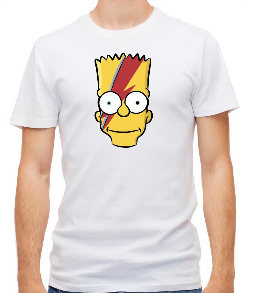 Bart Simpson David Bowie White / Black Short Sleeve T Shirt Men E063 M