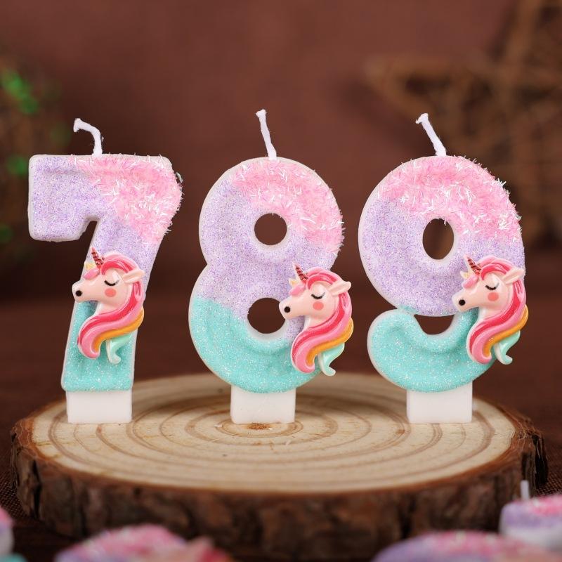 Creative Unicorn Number Candle Birthday Cake Decoration Plug-in First Birthday Party Handmade Candle 09