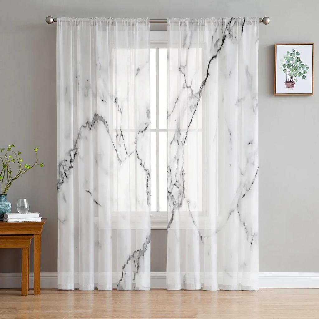 Marble Nordic Style Tulle Sheer Curtains for Living Room Decoration Window Curtain for Bedroom Kitchen Voile Organza Drapes