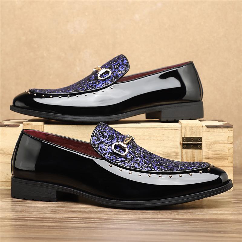 Fashion British Fashion New Charm Sequins Rivet Slip On Shoes For Men Designer Formal Wedding Prom Dress Homecoming Footwear
