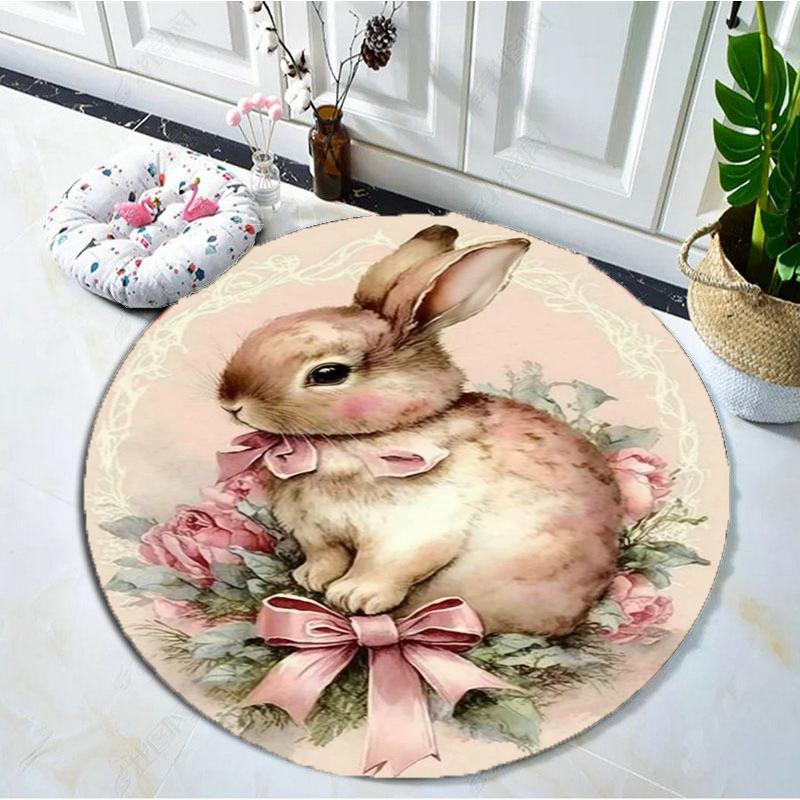 Easter Bunny Round Rug Soft Thickened Kitchen Floor Mat Waterproof Non-slip Oil-proof Floor Mat Runner Rug