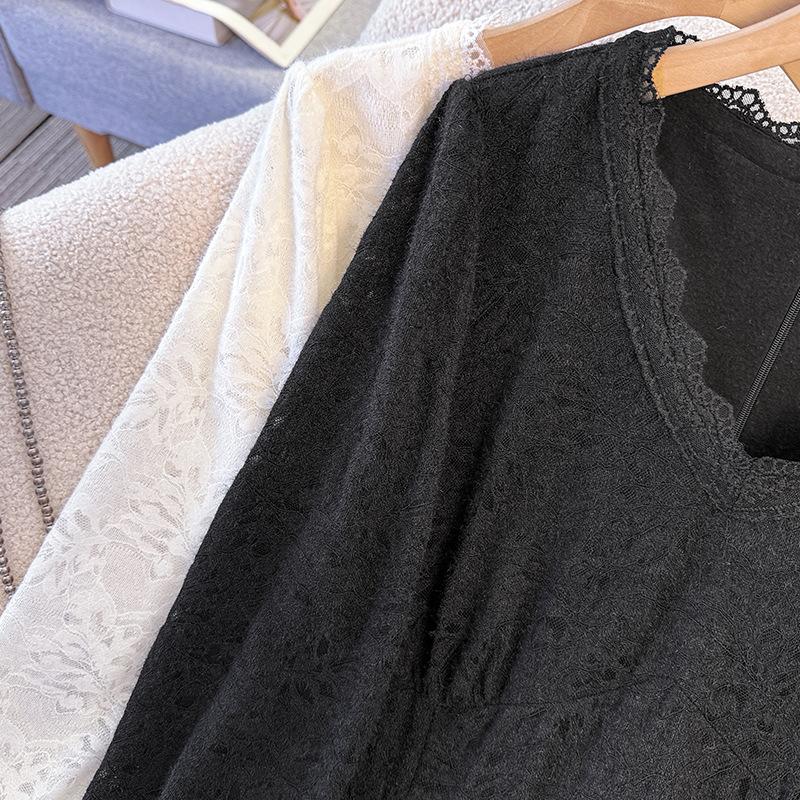 Big Size Women's Fall and Winter Padded and Thick Lace Dress - Stunning Inner-layer Long Dress