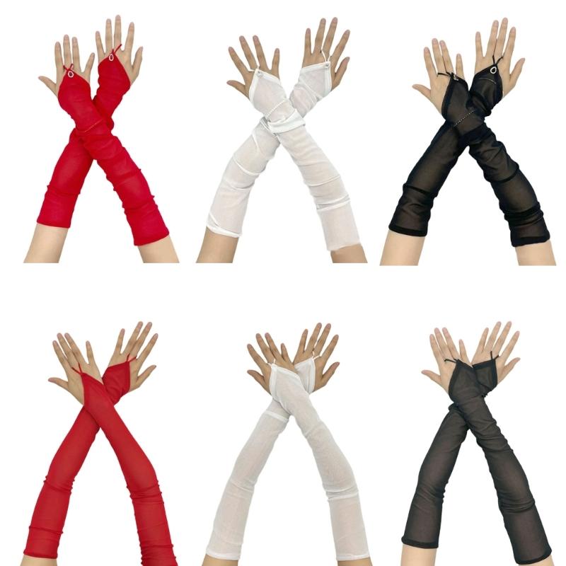 Long Fingerless Tulle Mesh Gloves for Women Elegant Bridal Sheer Arm Sleeves for Operas and Cosplay Theme Party 1920s