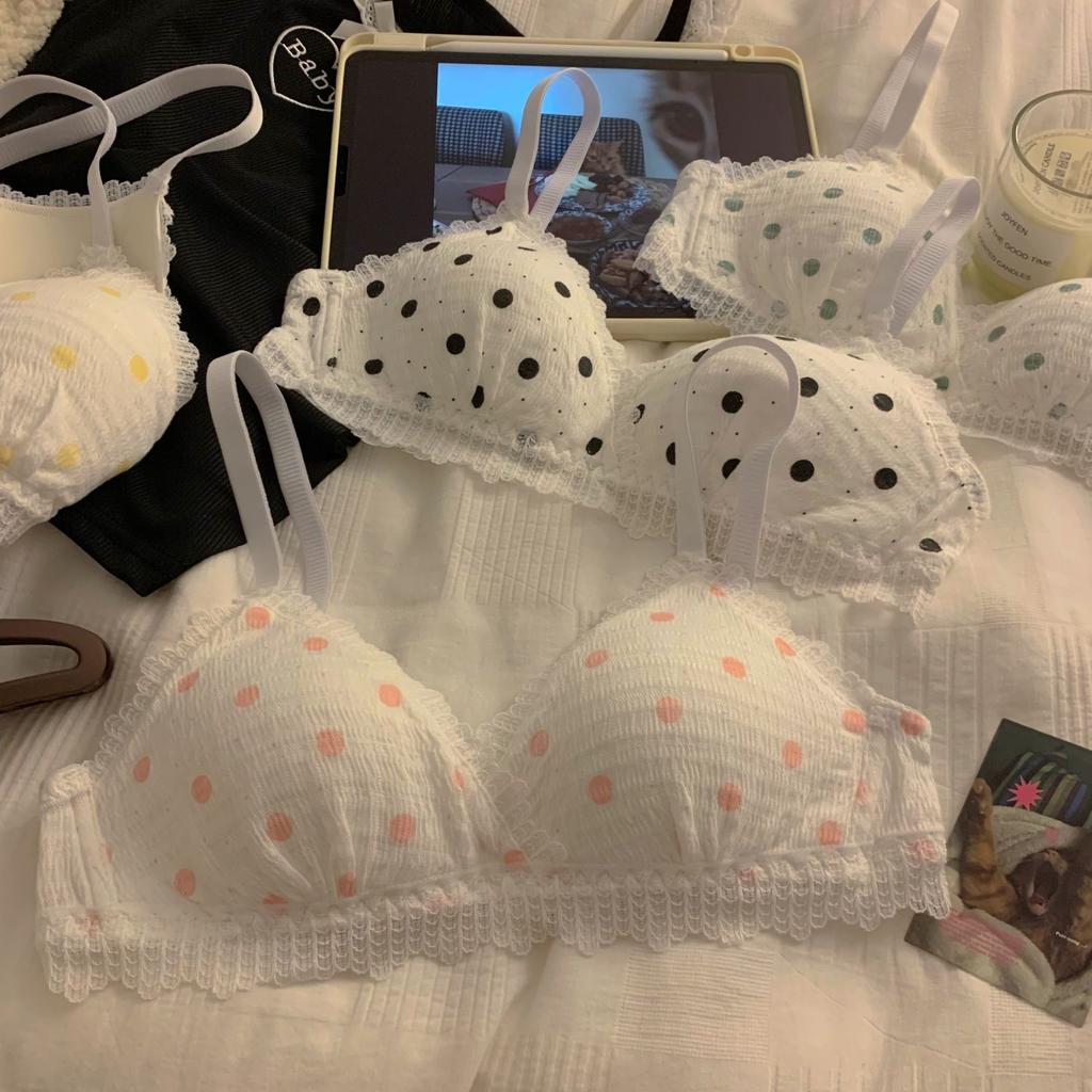 Søt Prikkete Tenåringsjente Trekantkopp Tynn Liten Byste Lett Push-Up Komfortabel BH