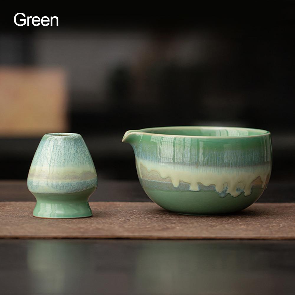 Ceramic Matcha Bowl Set Kiln Discoloration Smooth Matcha Whisk Stand High Temperature Resistant Large Capacity Tea Ceremony Tool