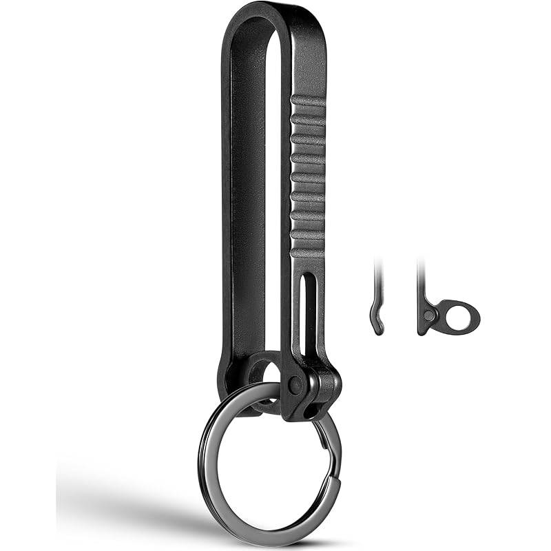 

[FEGVE] key key ring Made of titanium belt clip carabiner Fashionable titanium with key ring (Black/Non-slip clip)