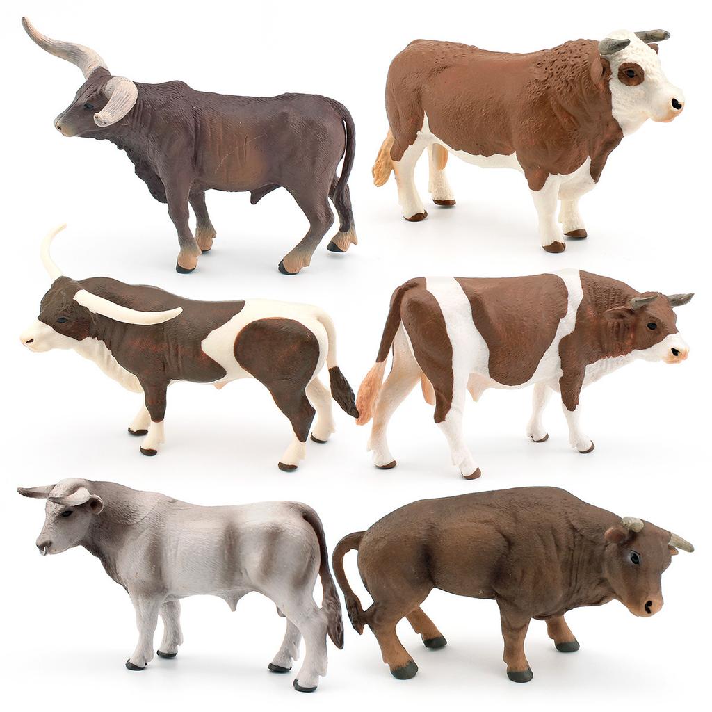 Pvc Farm Detailed Animal Models With Realistic Swiss Brown Cow And Strong Bull Longhorn