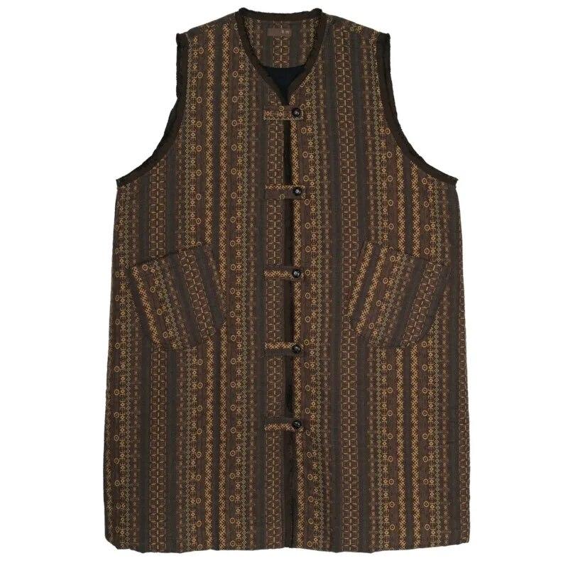 

Johnature женские хлопковые жилеты в китайском стиле, пальто с v-образным вырезом и цветочным принтом, весенние свободные винтажные женские длинные жилеты One Size темно-коричневого