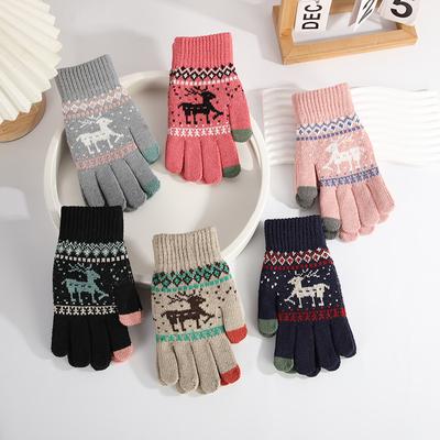 Christmas Elk Knitted Gloves Autumn and Winter Warm Plus Velvet Thickened Gloves Fashionable and Exquisite Couple Gloves Christmas Gift