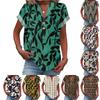 Damen Lässige Mode V-Ausschnitt Knopf Floraler Druck Kurzarm Top