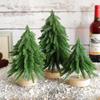 Mini Desktop Christmas Tree with Wooden Base Artificial Xmas Tree Tabletop Decor Realistic Scene Layout Prop Festival Decoration