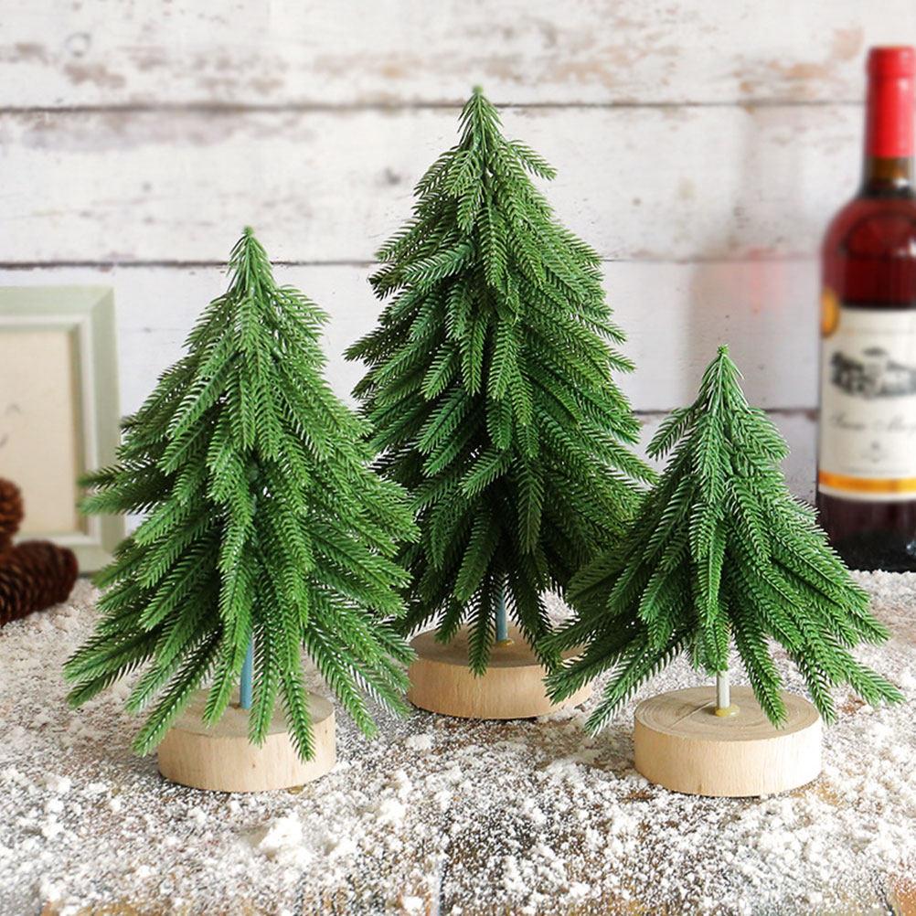 Mini Desktop Christmas Tree with Wooden Base Artificial Xmas Tree Tabletop Decor Realistic Scene Layout Prop Festival Decoration
