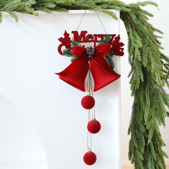 Christmas Red Bell Ornament Plastic Velvet Flocked Bell Ball Tree Ornament for Holiday Window Shop Home Decoration