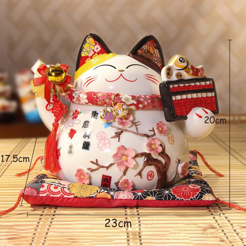

8 Inch Ceramic Lucky Cat Maneki Neko Fortune Cat Statue FengShui Ornaments Handicraft Money Box Home Decoration Business Gifts