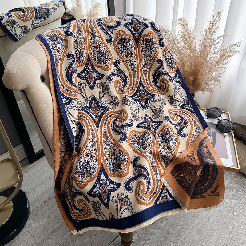 Strange Mori contrasting colors imitation cashmere scarf winter high-end personality warm shawl women