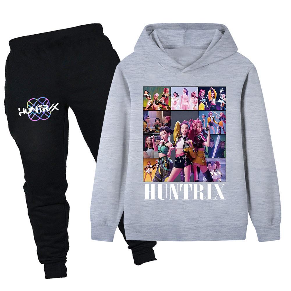 

PB1223 Kids Boys Girls Kpop Mira Zoey Rumi Print Long Sleeves Hoodie Pants Trousers Clothes Sets 170cm сірий