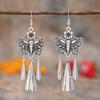 Retro Tibetan silver fringed earrings women's long temperament versatile earrings fashion personality vacation earrings