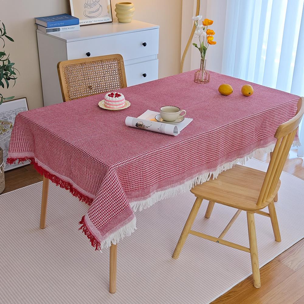 Waffel-Tischdecke Baumwollgarn gefranst kleine frische Atmosphäre Dekorationsstoff Esstischstoff Tischdecke Kaffeetisch-Tischdecke