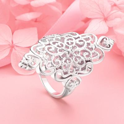 1 Piece 925 Sterling Silver 6-10# Exquisite Hollow Ring Fashionable Women's Engagement Party Wedding Accessories Jewelry