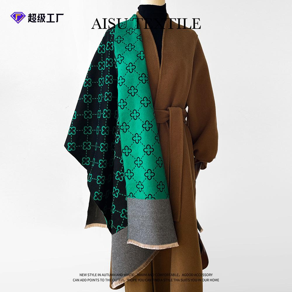 New simple high-speed jacquard machine strip imitation cashmere scarf women's short fringed premium gray shawl