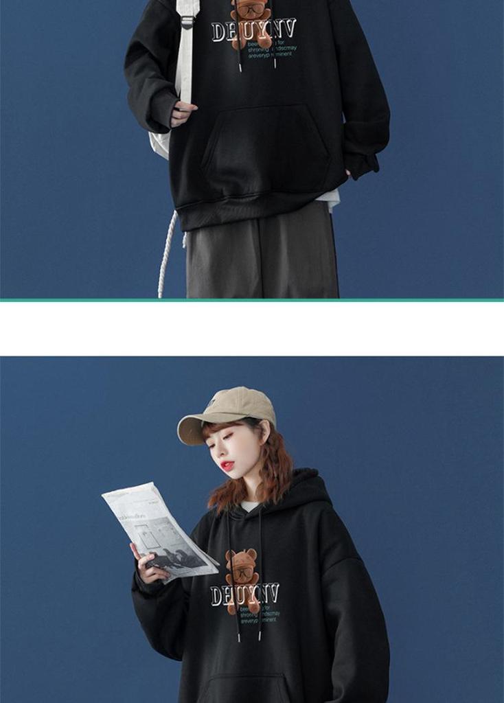 Women's 2026 Winter Printed Velvet Hoodie - Korean Style Loose Fit for Spring and Autumn