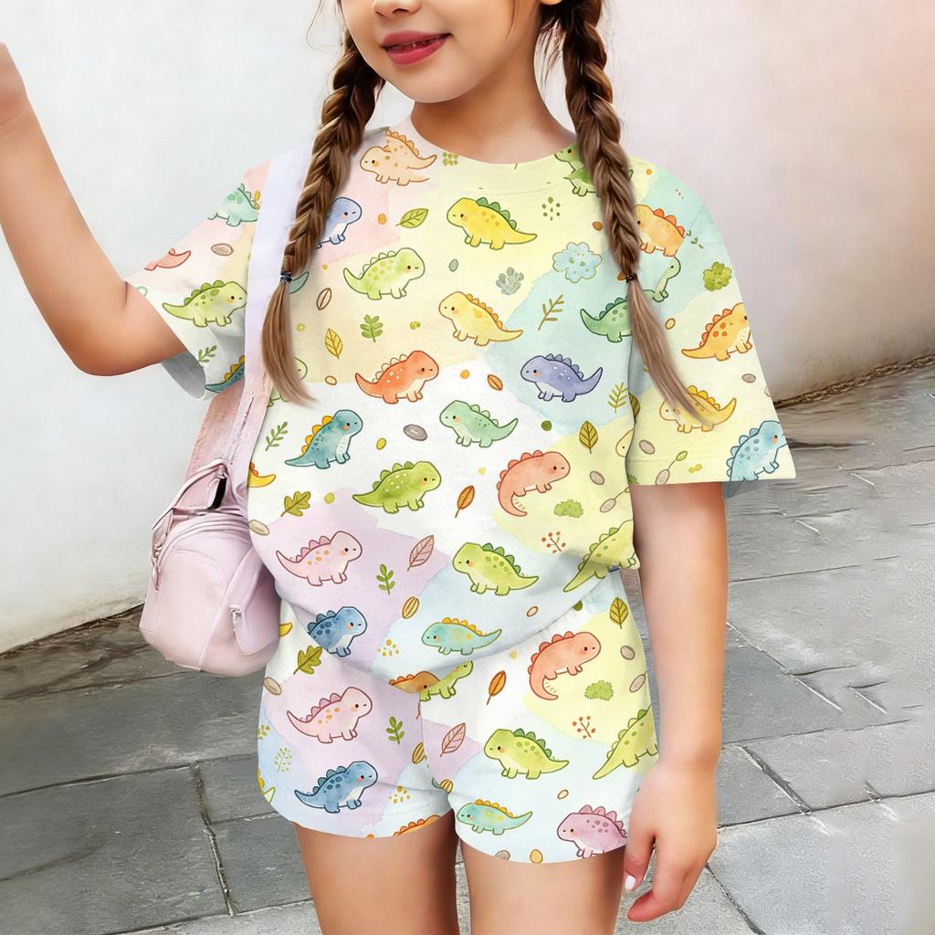 Kids Casual Short Sleeve Shirt and Shorts Set Animal Print Two Piece Outfit Lightweight Breathable Soft Fabric Summer Clothes for Children