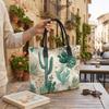 Cactus Pattern Tote Bag Portable Large Capacity Shoulder Bag for Daily Commute Shopping
