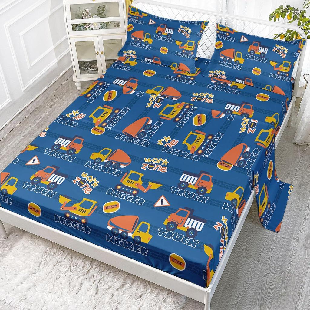 Cartoon Car Taxi Pattern Bed Hat Four-Piece Bedding Set Bedroom Dormitory Bedding Decoration