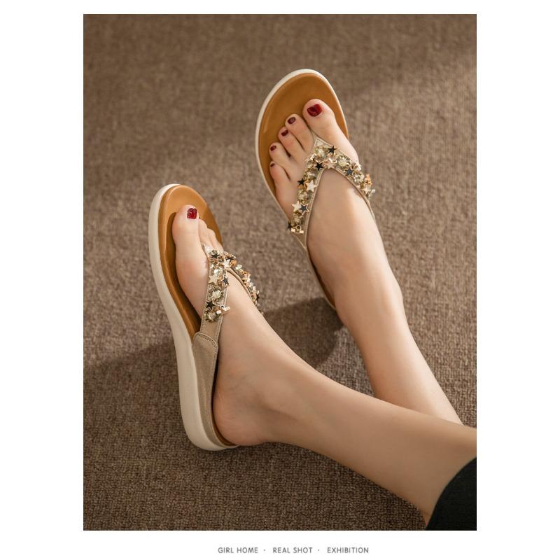 Korálkové Kamínkové Bohémské Přímořské Plážové Pantofle s Klipem na Palec Dámské