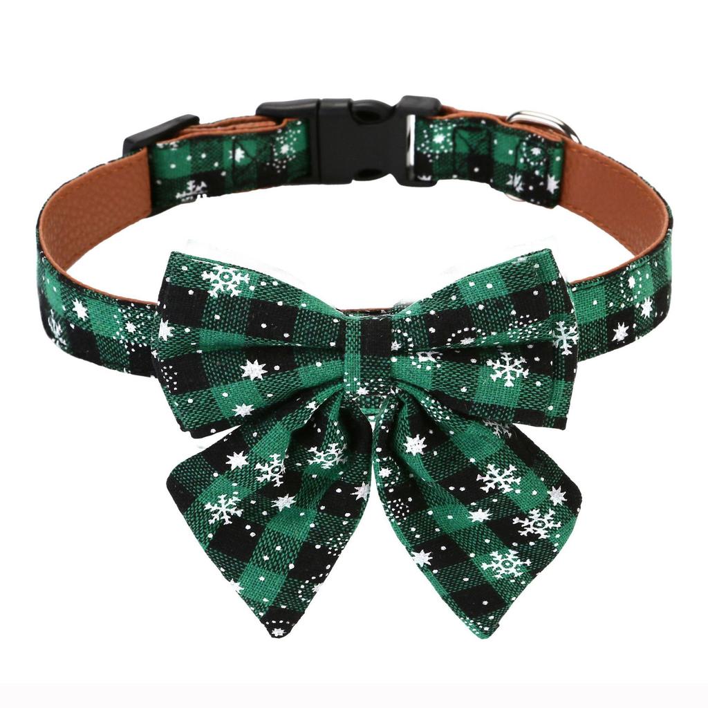 Christmas Dog Collar with Bow Tie, Classic Plaid Red Green Dog Collars with Removable Bowtie Christmas Collars for Large Dogs