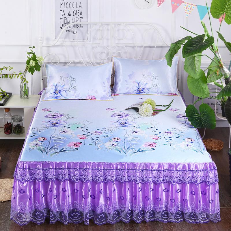 3-teilige Kühlmatte, Spitzen-Bettrock, Eismatte, moderne Bettüberwürfe, hautfreundliches Bettwäsche-Set, Stoff für Queen-Size-Betten mit Kissenbezug