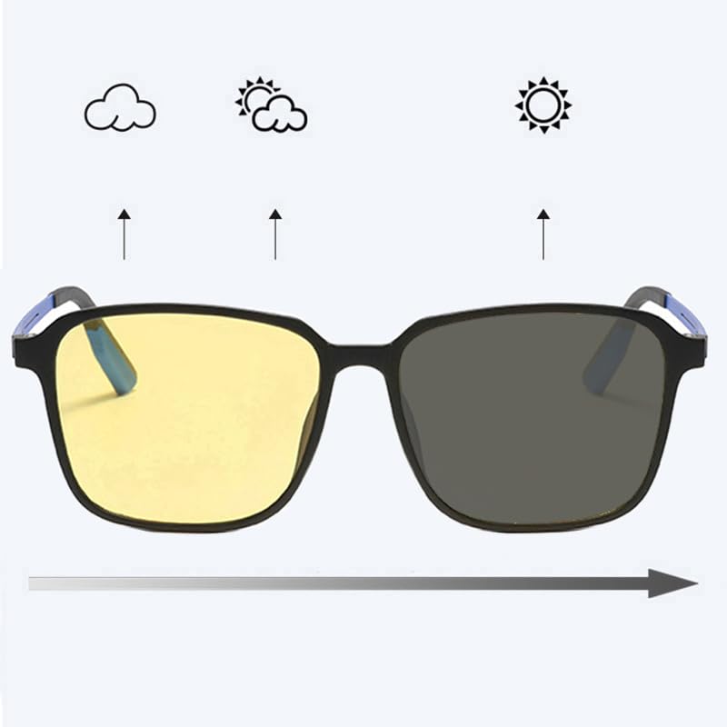 Progressive Multifocal Reading Night Hiking [PLOPLO] Photochromic, Tinted, Glasses, Light-Blocking, Vision, Fishing, (Black, 2.0)