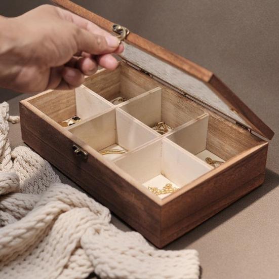 Jewelry Storage Box Multi-Grid with Dustproof Glass Cover And Metal Lock Jewelry Organizer for Rings Earrings Bracelets Necklaces