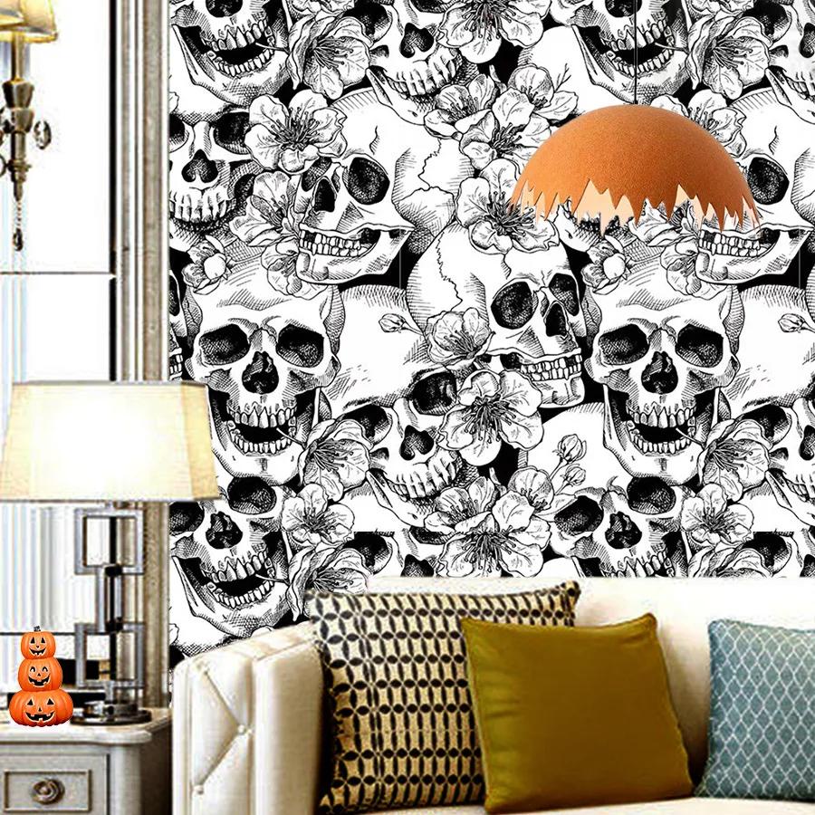 Halloween White Skull Self-adhesive Wallpaper PVC Holiday Party Home Decoration Building Materials Background Wall Wallpaper