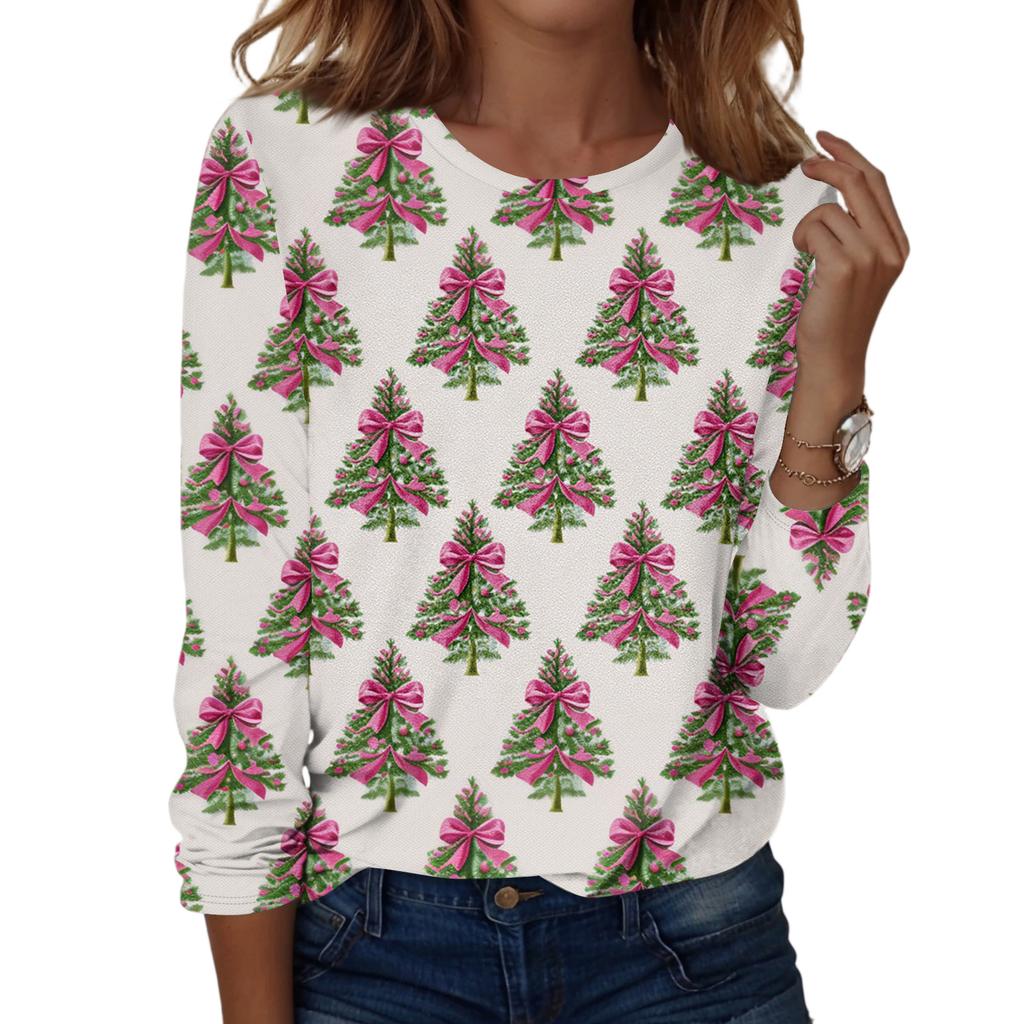 Women's Fashion Casual H Printed V-Neck Long Sleeve Decorative Button T-Shirt Tops