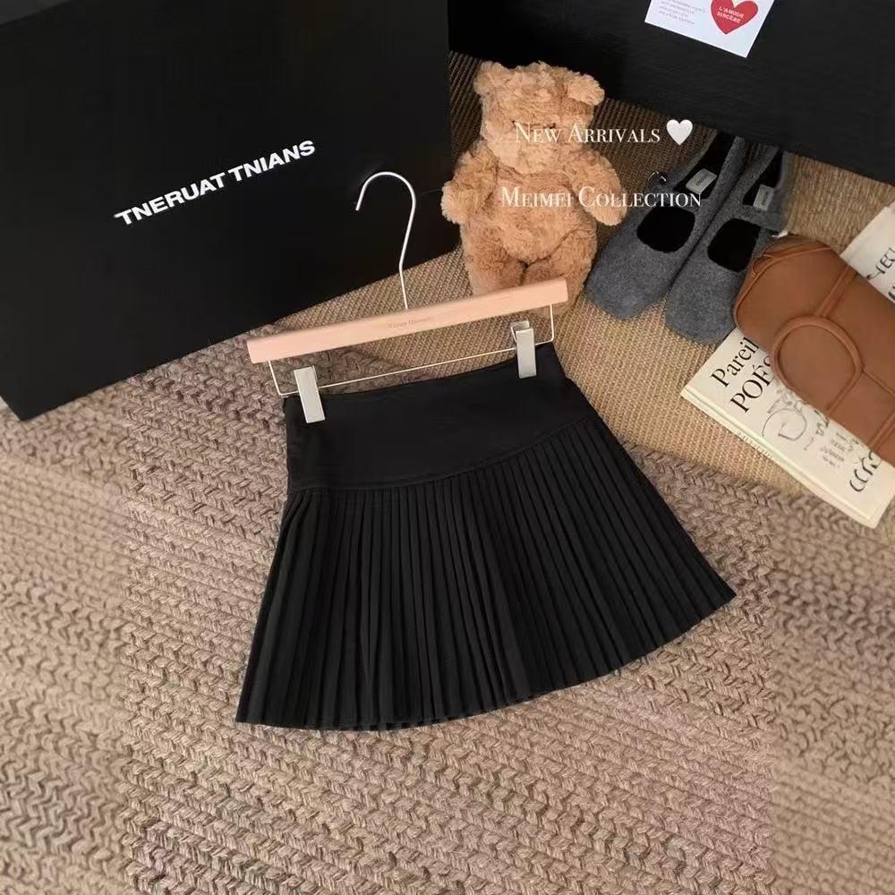 2026 Pure Desire Spicy Girl High Waist Wool Pleated A-line Short Skirt with Slimming and Anti-exposure Features Black - Safety Shorts + Zipper