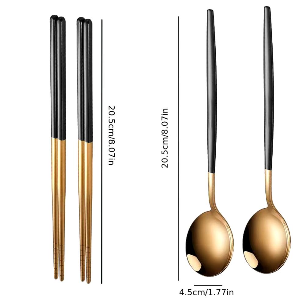 4pcs Household Black Gold Cutlery Set Chopsticks Spoon Gold Stainless Steel Kitchen Dinnerware Set Tableware Set