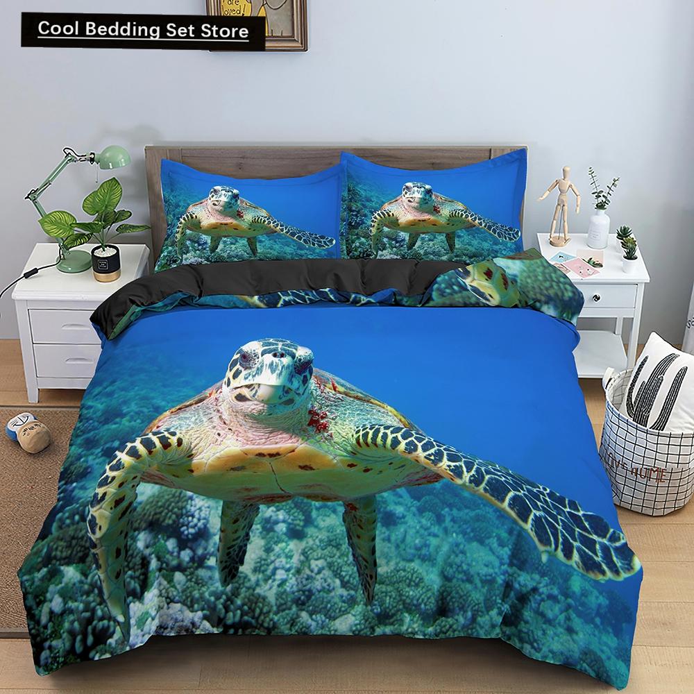 Sjøskilpadde Dynetrekksett Putetrekk Havdyr Skilpadde Sengetøysett Queen Twin Barn Hjemmetekstiler Kart Korall Dynetrekk King
