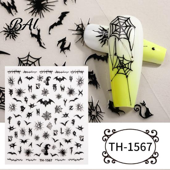 Salon Nail Accessories 6 Sheets Halloween Stickers for Women, Pumpkin Ghost Bat Skull Women Manicure Decoration Decals, Art Home Supplies