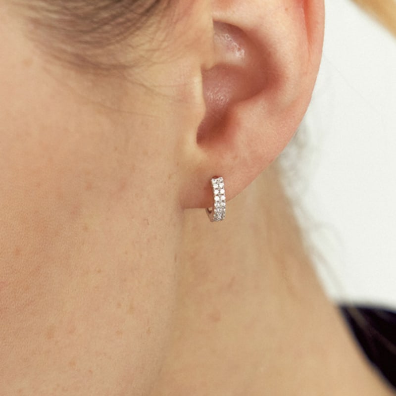 LUNNE 14k Double Pave Line One-Touch Ring Earrings (14k Gold) #LFE40