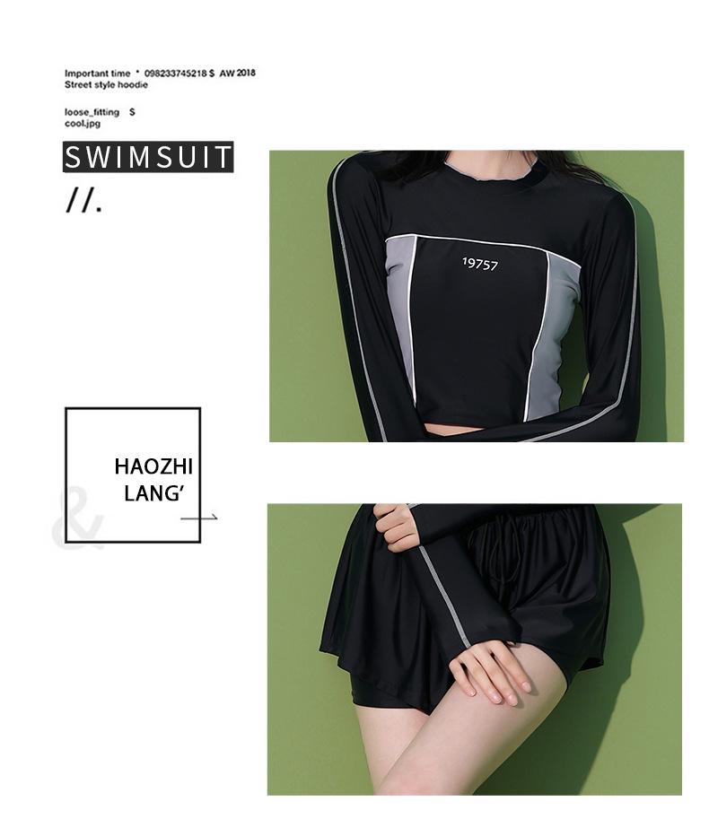 Women's Plus Size Long Sleeve Quick Dry Two-Piece Conservative Training Swimsuit