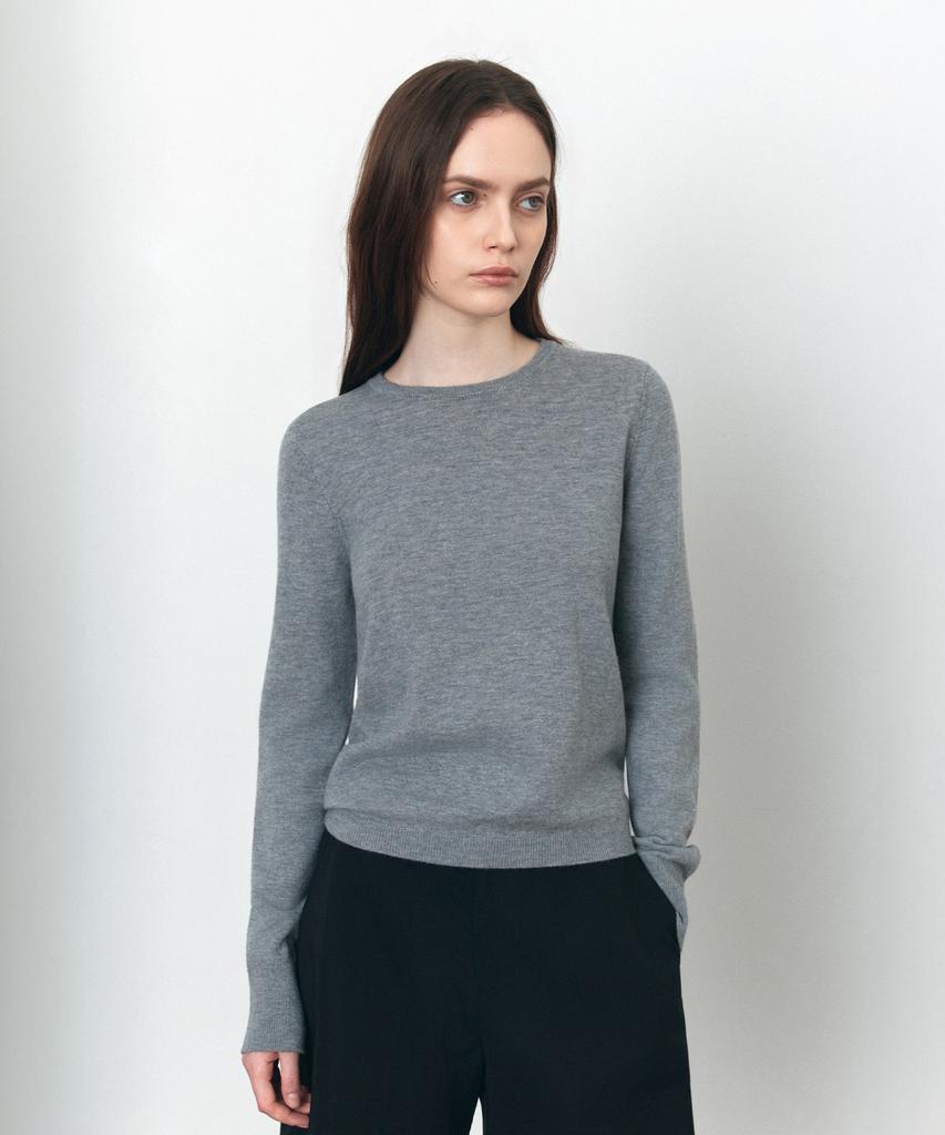 Siyajyu Sikn2175 Basic Round Neck Long Sleeve Knit_Melange Gray