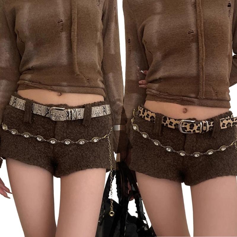 Modern Skinny Belt Jeans Waistband Snakeskin Style Leopard Print Belt Waistband for Street Player Country Girls