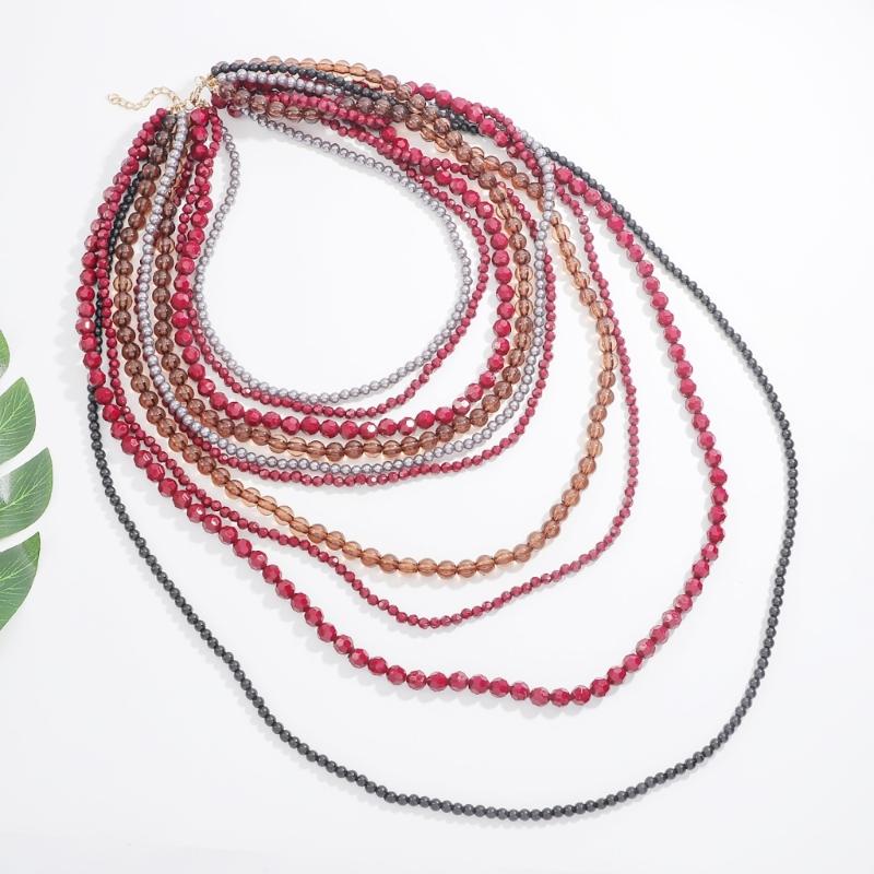 Fashionable Waterfall Tassels Necklace Handmade Multilayer Beads Necklace for Women Stylish Party and Holiday Wear