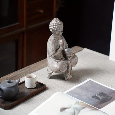 Solar Buddha Statue Resin Meditating Buddha Sculpture with Lotus Light Zen Garden Decor Lighted Buddha Figurine for Outdoor Patio Yard Home