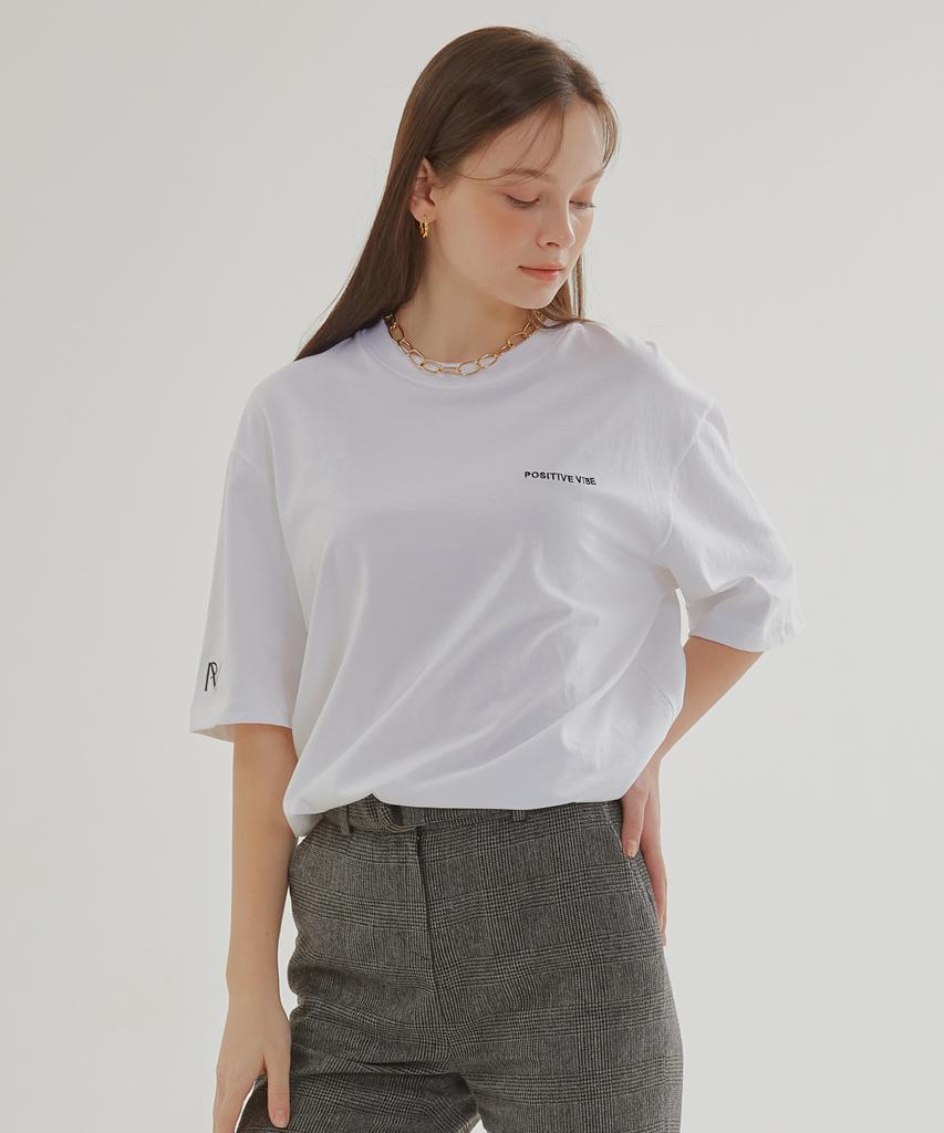 Pojitibeubaibeu [Unisex] Logo-Embroidered Oversized Cotton-Jersey T-Shirt(White)