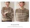 Women's Striped Color Block Henley Cashmere Sweater - Autumn/Winter Thick Knitwear